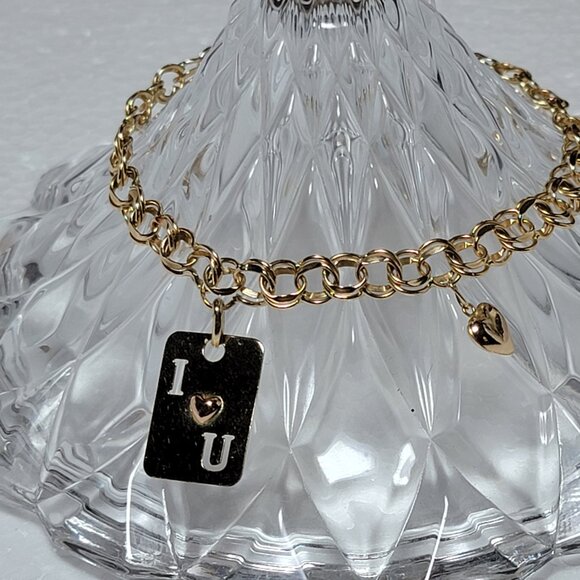 14K Gold Bracelet Double Link Chain 8" with 2 14k Charms - Picture 2 of 7